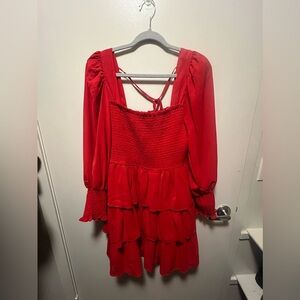 Red Tiered Mini Dress with Long Sleeves and Smicking XXL NWOT
